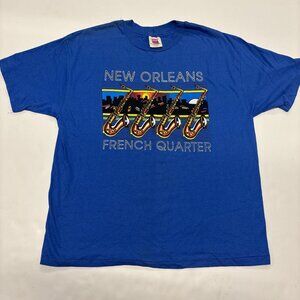 Vintage Single Stitch New Orleans Graphic T-Shirt Womens L Blue French Quarter